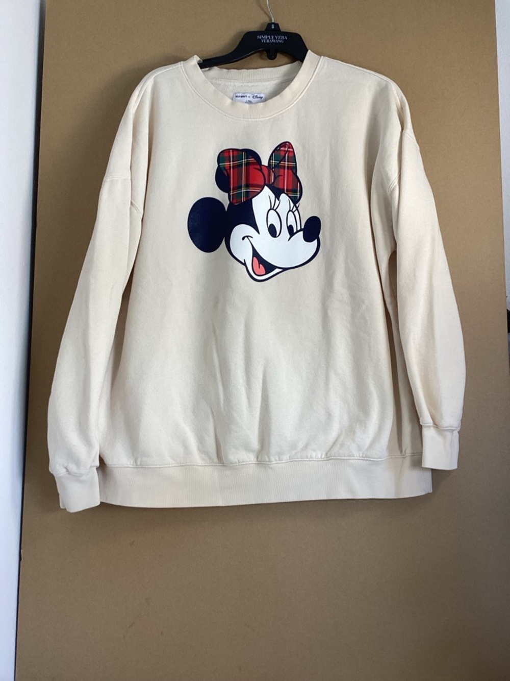 Old Navy 2026 Cream Disney Graphic Sweatshirt with Plaid Accent Minnie sz L - Picture 4 of 7
